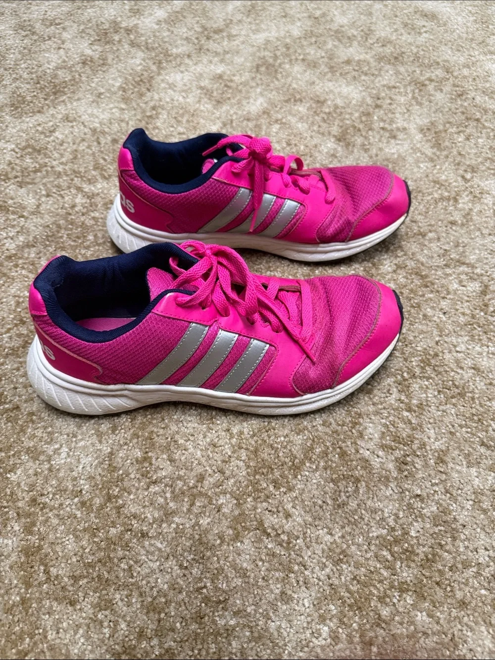 adidas Women’s Hot Pink Athletic Sneakers with Silver Stripes